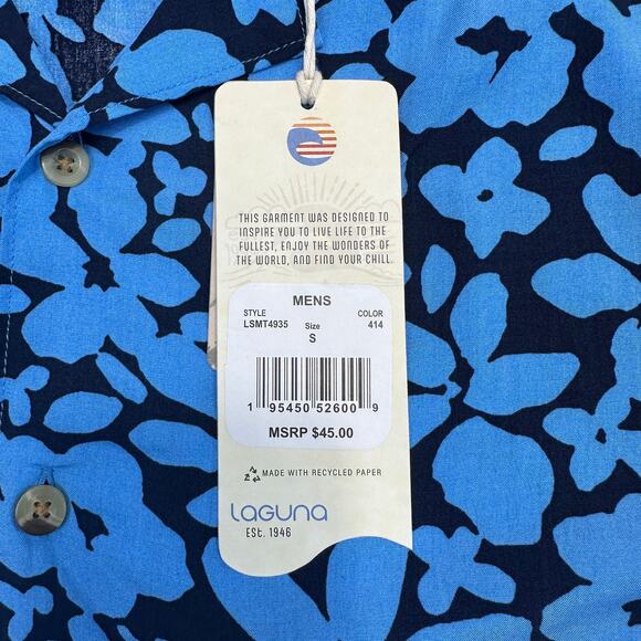 Laguna Doodle Floral Camp Collar Button Up Shirt Mens S Blue Navy Short Sleeve - Picture 3 of 8